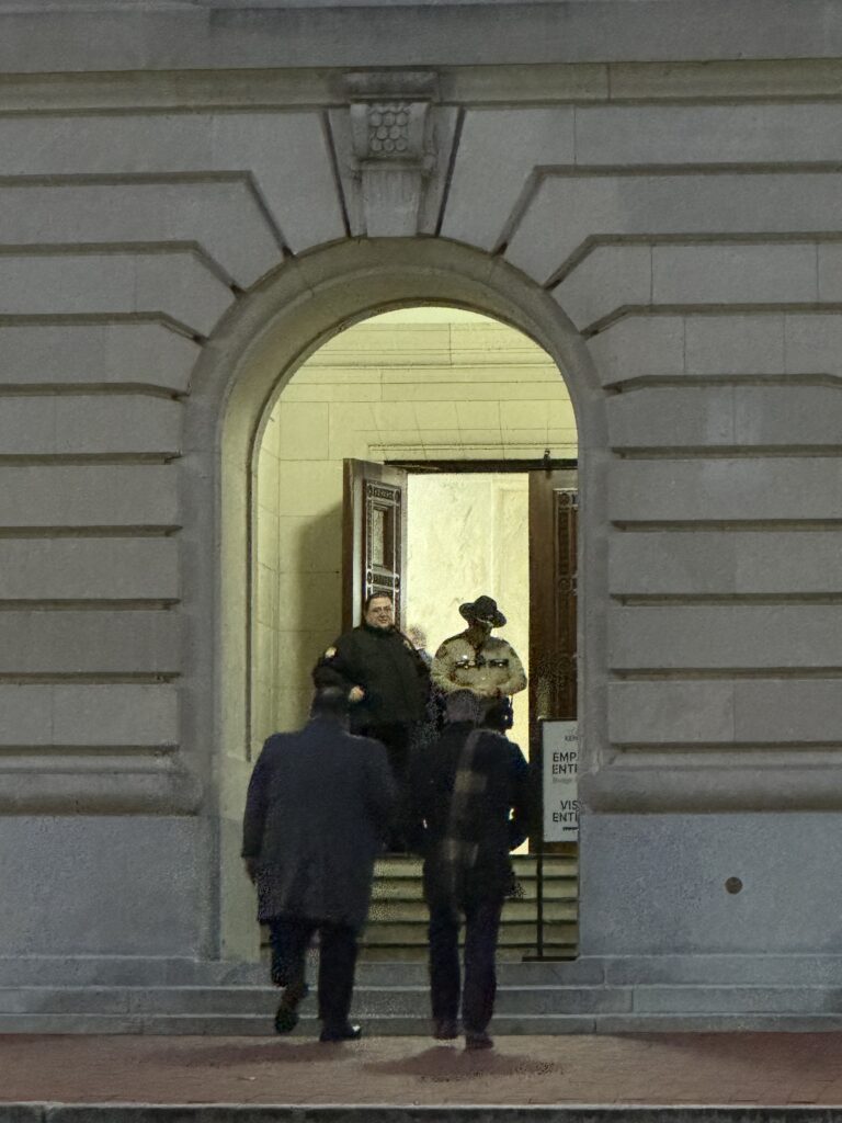 ARC CEO & Founder Tim Robinson walks into the state capitol with ARC employee Brad Bentley.